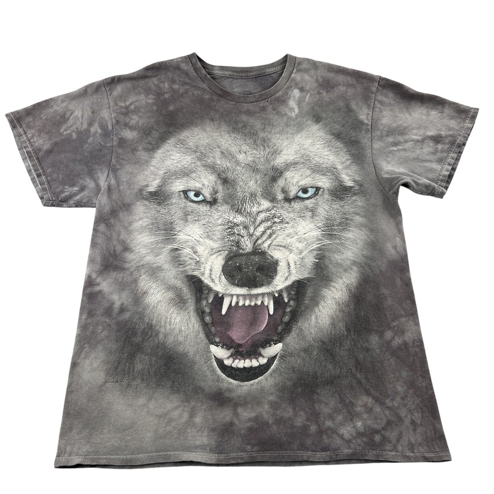 The Mountain Snarling Wolf Tie Dye T Shirt Mens L Gray 3D Tees Graphic Animal